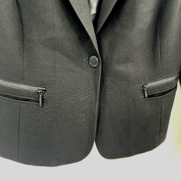 Calvin Klein Blazer Womens 12 Black Stretch Suit Jacket Office Goth Academia - Picture 5 of 5